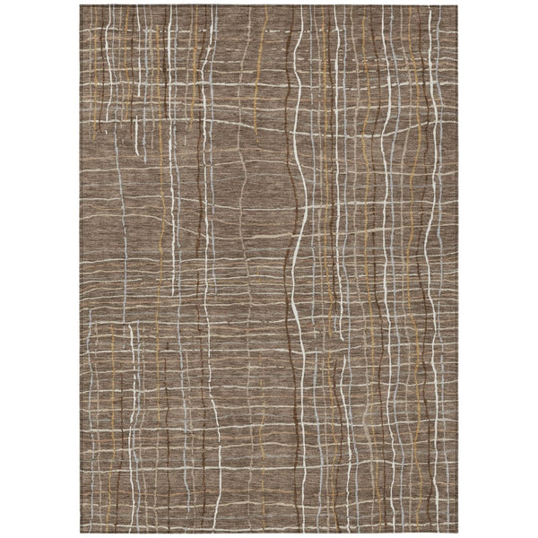 HomeRoots 9' Taupe Brown and Ivory Striped Indoor Outdoor Area Rug - Durable, Washable, Stylish Décor Solution! 597443