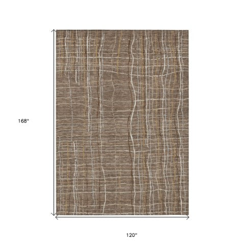 Homeroots 3' Black Ivory And Brown Striped Washable Area Rug For Indoor And Outdoor Spaces, Durable & Stylish 10' X 14' Polyester 597444