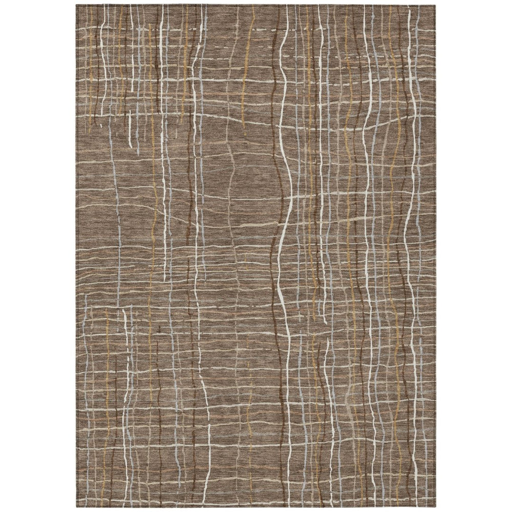 HomeRoots 5' Taupe Brown and Ivory Striped Area Rug – Durable, Washable Design for Indoor and Outdoor Spaces 10' X 14' 597444