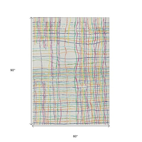 Homeroots 3' Black Ivory And Brown Striped Washable Area Rug For Indoor And Outdoor Spaces, Durable & Stylish 5' X 8' Polyester 597446