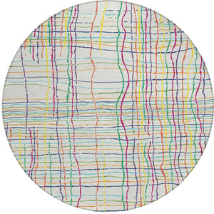 Homeroots 3' Black Ivory And Brown Striped Washable Area Rug For Indoor And Outdoor Spaces, Durable & Stylish 8' Round Polyester 597447