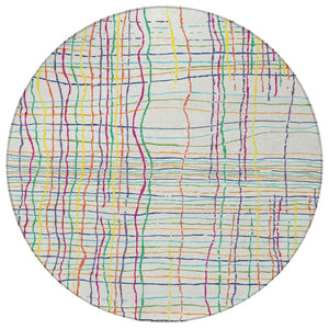 Homeroots 3' Black Ivory And Brown Striped Washable Area Rug For Indoor And Outdoor Spaces, Durable & Stylish 8' Round Polyester 597447