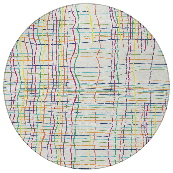 Homeroots 3' Black Ivory And Brown Striped Washable Area Rug For Indoor And Outdoor Spaces, Durable & Stylish 8' Round Polyester 597447