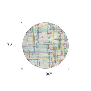 Homeroots 3' Black Ivory And Brown Striped Washable Area Rug For Indoor And Outdoor Spaces, Durable & Stylish 8' Round Polyester 597447