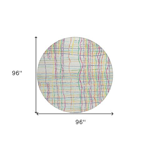 Homeroots 3' Black Ivory And Brown Striped Washable Area Rug For Indoor And Outdoor Spaces, Durable & Stylish 8' Round Polyester 597447