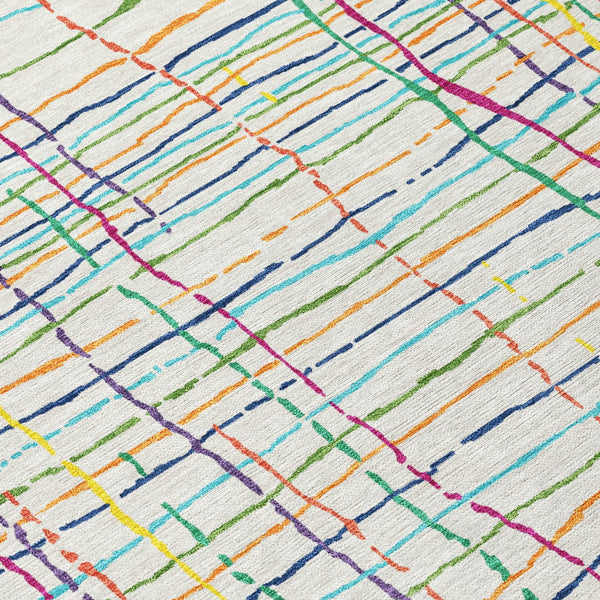 Homeroots 3' Black Ivory And Brown Striped Washable Area Rug For Indoor And Outdoor Spaces, Durable & Stylish 9' X 12' Polyester 597449