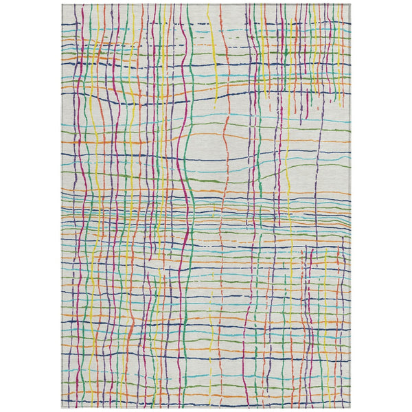 Homeroots 3' Black Ivory And Brown Striped Washable Area Rug For Indoor And Outdoor Spaces, Durable & Stylish 10' X 14' Polyester 597450