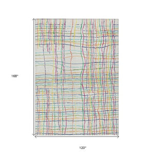 Homeroots 3' Black Ivory And Brown Striped Washable Area Rug For Indoor And Outdoor Spaces, Durable & Stylish 10' X 14' Polyester 597450