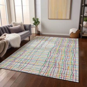 Homeroots 3' Black Ivory And Brown Striped Washable Area Rug For Indoor And Outdoor Spaces, Durable & Stylish 10' X 14' Polyester 597450