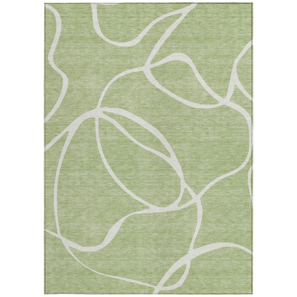 Homeroots 3' Artichoke Green Abstract Washable Area Rug - Perfect For Indoor And Outdoor Spaces, Easy Care 3' X 5' Polyester 597451