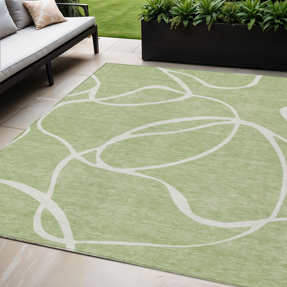 HomeRoots 5' Artichoke Green and Ivory Abstract Indoor Outdoor Area Rug - Stylish, Washable, and Durable Design 5' X 8' 597452