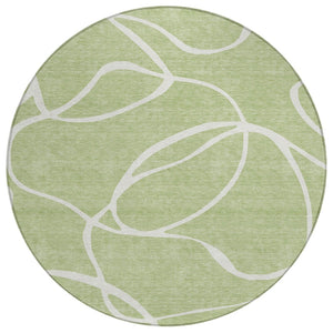 HomeRoots 5' Artichoke Green and Ivory Abstract Indoor Outdoor Area Rug - Stylish, Washable, and Durable Design 8' Round 597453