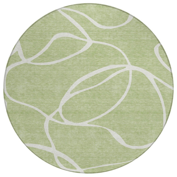 HomeRoots 5' Artichoke Green and Ivory Abstract Indoor Outdoor Area Rug - Stylish, Washable, and Durable Design 8' Round 597453