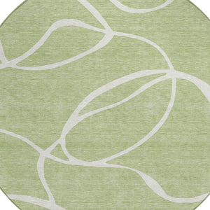 Homeroots 3' Artichoke Green Abstract Washable Area Rug - Perfect For Indoor And Outdoor Spaces, Easy Care 8' Round Polyester 597453