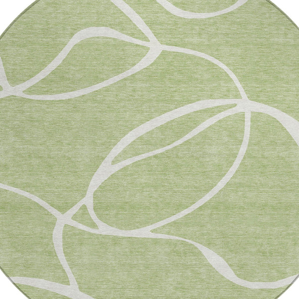 Homeroots 3' Artichoke Green Abstract Washable Area Rug - Perfect For Indoor And Outdoor Spaces, Easy Care 8' Round Polyester 597453