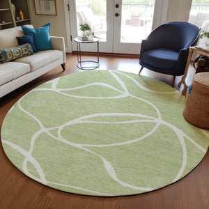 Homeroots 3' Artichoke Green Abstract Washable Area Rug - Perfect For Indoor And Outdoor Spaces, Easy Care 8' Round Polyester 597453