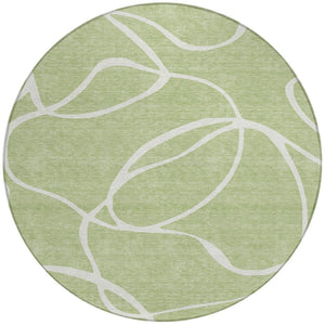 Homeroots 3' Artichoke Green Abstract Washable Area Rug - Perfect For Indoor And Outdoor Spaces, Easy Care 8' Round Polyester 597453