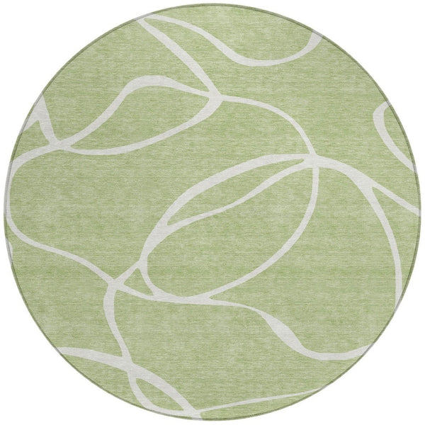 Homeroots 3' Artichoke Green Abstract Washable Area Rug - Perfect For Indoor And Outdoor Spaces, Easy Care 8' Round Polyester 597453