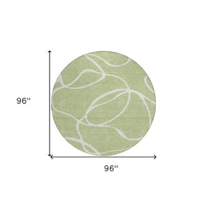 Homeroots 3' Artichoke Green Abstract Washable Area Rug - Perfect For Indoor And Outdoor Spaces, Easy Care 8' Round Polyester 597453
