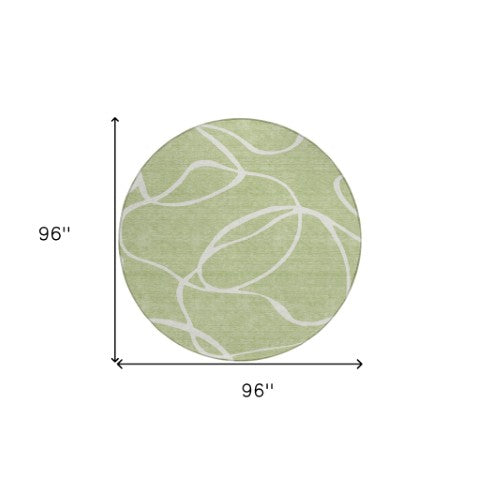 Homeroots 3' Artichoke Green Abstract Washable Area Rug - Perfect For Indoor And Outdoor Spaces, Easy Care 8' Round Polyester 597453