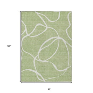 Homeroots 3' Artichoke Green Abstract Washable Area Rug - Perfect For Indoor And Outdoor Spaces, Easy Care 8' X 10' Polyester 597454