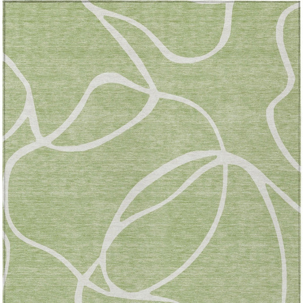 Homeroots 3' Artichoke Green Abstract Washable Area Rug - Perfect For Indoor And Outdoor Spaces, Easy Care 9' X 12' Polyester 597455