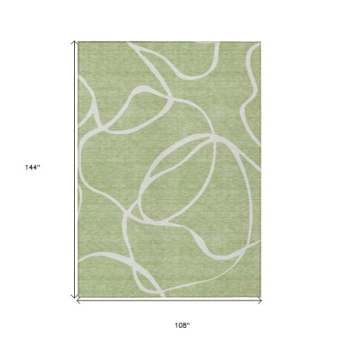 Homeroots 3' Artichoke Green Abstract Washable Area Rug - Perfect For Indoor And Outdoor Spaces, Easy Care 9' X 12' Polyester 597455