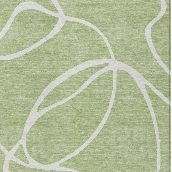 Homeroots 3' Artichoke Green Abstract Washable Area Rug - Perfect For Indoor And Outdoor Spaces, Easy Care 9' X 12' Polyester 597455