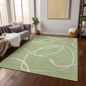 Homeroots 3' Artichoke Green Abstract Washable Area Rug - Perfect For Indoor And Outdoor Spaces, Easy Care 10' X 14' Polyester 597456