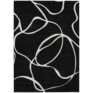 HomeRoots 5' Black and Ivory Abstract Area Rug - Stylish, Durable Design for Indoor and Outdoor Spaces 5' X 8' 597458