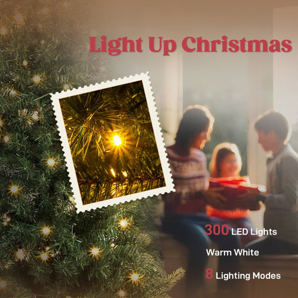 English Elm 7 Ft Slim Whimsical Bent Top Fir Christmas Tree with 300 Warm Led Lights Metal Base T3971P389931