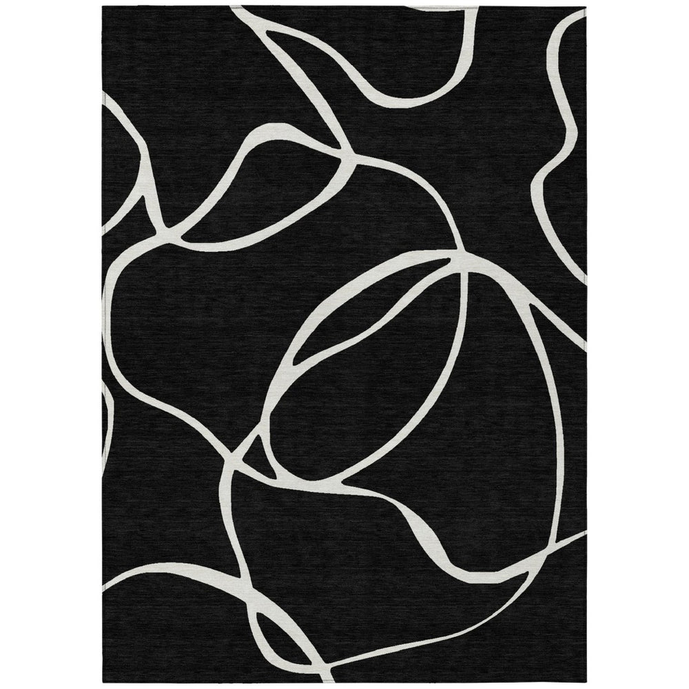 HomeRoots 9' X 12' Durable Black And Ivory Abstract Washable Area Rug for Indoor & Outdoor Spaces 597461