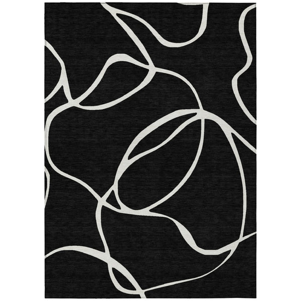 HomeRoots 5' Black and Ivory Abstract Area Rug - Stylish, Durable Design for Indoor and Outdoor Spaces 10' X 14' 597462