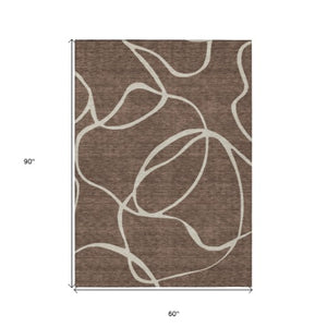 Homeroots 3' Artichoke Green Abstract Washable Area Rug - Perfect For Indoor And Outdoor Spaces, Easy Care 5' X 8' Polyester 597464