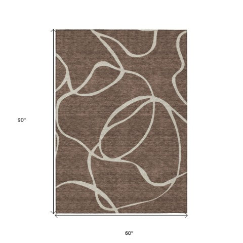 Homeroots 3' Artichoke Green Abstract Washable Area Rug - Perfect For Indoor And Outdoor Spaces, Easy Care 5' X 8' Polyester 597464