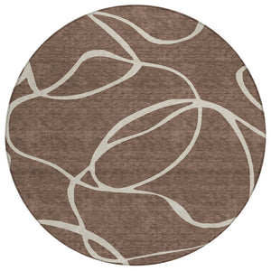 HomeRoots 5' Abstract Brown and Beige Indoor Outdoor Area Rug - Durable, Washable, Ideal for High-Traffic Spaces 8' Round 597465