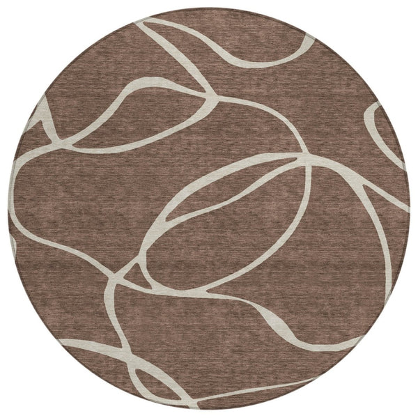 HomeRoots 5' Abstract Brown and Beige Indoor Outdoor Area Rug - Durable, Washable, Ideal for High-Traffic Spaces 8' Round 597465