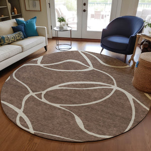 Homeroots 3' Artichoke Green Abstract Washable Area Rug - Perfect For Indoor And Outdoor Spaces, Easy Care 8' Round Polyester 597465