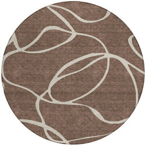 Homeroots 3' Artichoke Green Abstract Washable Area Rug - Perfect For Indoor And Outdoor Spaces, Easy Care 8' Round Polyester 597465