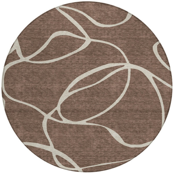 Homeroots 3' Artichoke Green Abstract Washable Area Rug - Perfect For Indoor And Outdoor Spaces, Easy Care 8' Round Polyester 597465