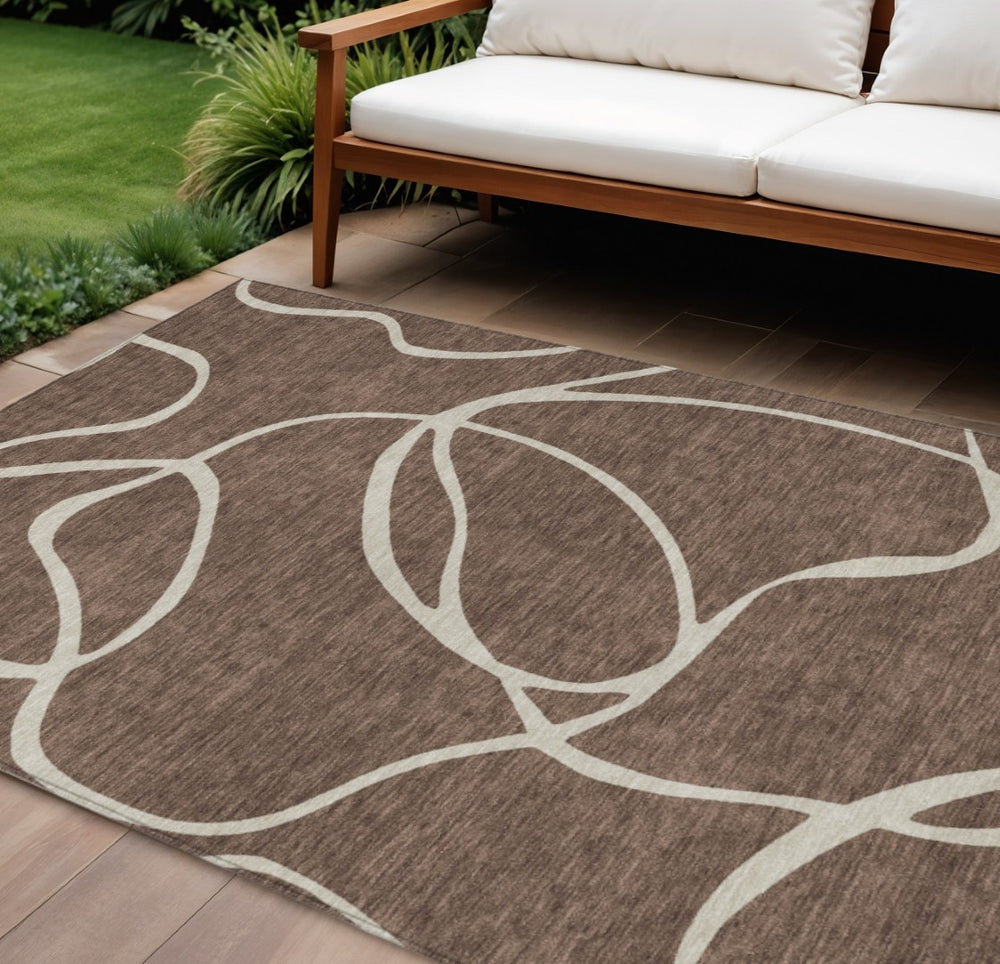 HomeRoots 9' X 12' Brown And Beige Abstract Area Rug – Washable, Durable, Stylish for Indoor and Outdoor Use! 597467