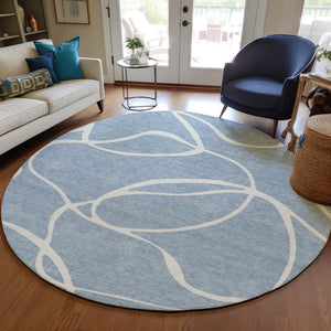 Homeroots 3' Artichoke Green Abstract Washable Area Rug - Perfect For Indoor And Outdoor Spaces, Easy Care 8' Round Polyester 597471