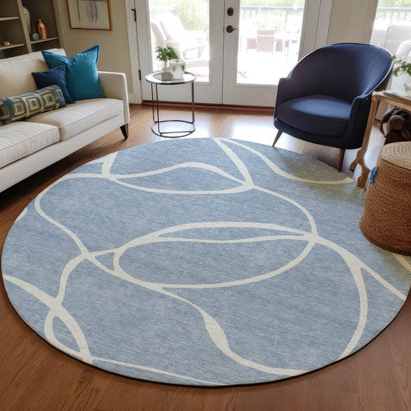 Homeroots 3' Artichoke Green Abstract Washable Area Rug - Perfect For Indoor And Outdoor Spaces, Easy Care 8' Round Polyester 597471