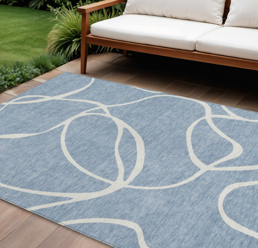 HomeRoots 9' Modern Denim Blue and Ivory Abstract Washable Area Rug - Stylish, Durable for Indoor & Outdoor Use 597473