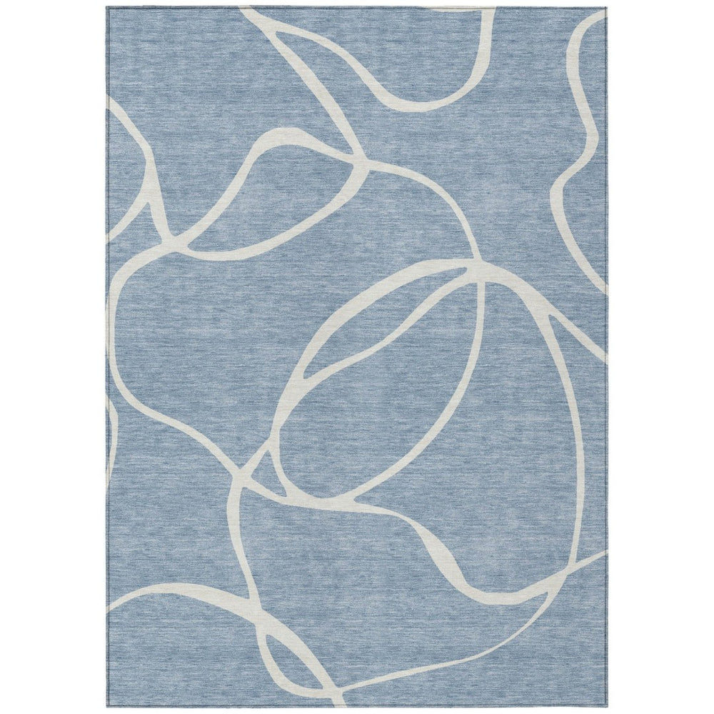 HomeRoots 9' Modern Denim Blue and Ivory Abstract Washable Area Rug - Stylish, Durable for Indoor & Outdoor Use 597473