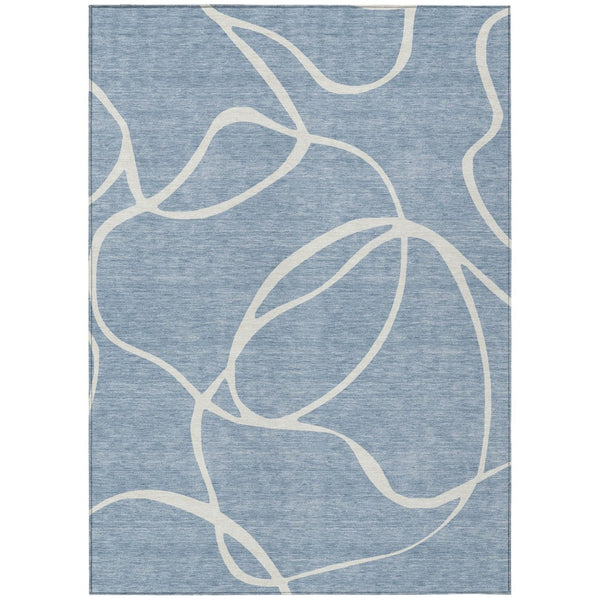 HomeRoots 9' Modern Denim Blue and Ivory Abstract Washable Area Rug - Stylish, Durable for Indoor & Outdoor Use 597473