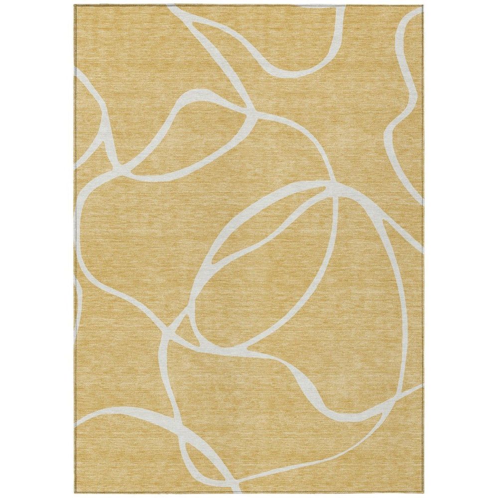 HomeRoots 5' Gold and Ivory Abstract Area Rug – Stylish, Washable, Durable Indoor/Outdoor Solution for Any Space 5' X 8' 597476