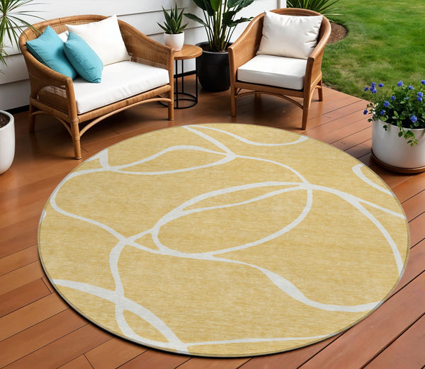 Homeroots 3' Artichoke Green Abstract Washable Area Rug - Perfect For Indoor And Outdoor Spaces, Easy Care 8' Round Polyester 597477