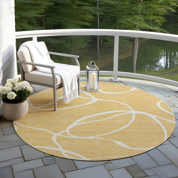 Homeroots 3' Artichoke Green Abstract Washable Area Rug - Perfect For Indoor And Outdoor Spaces, Easy Care 8' Round Polyester 597477