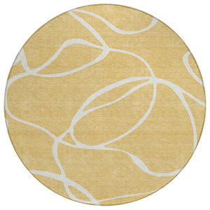 HomeRoots 5' Gold and Ivory Abstract Area Rug – Stylish, Washable, Durable Indoor/Outdoor Solution for Any Space 8' Round 597477